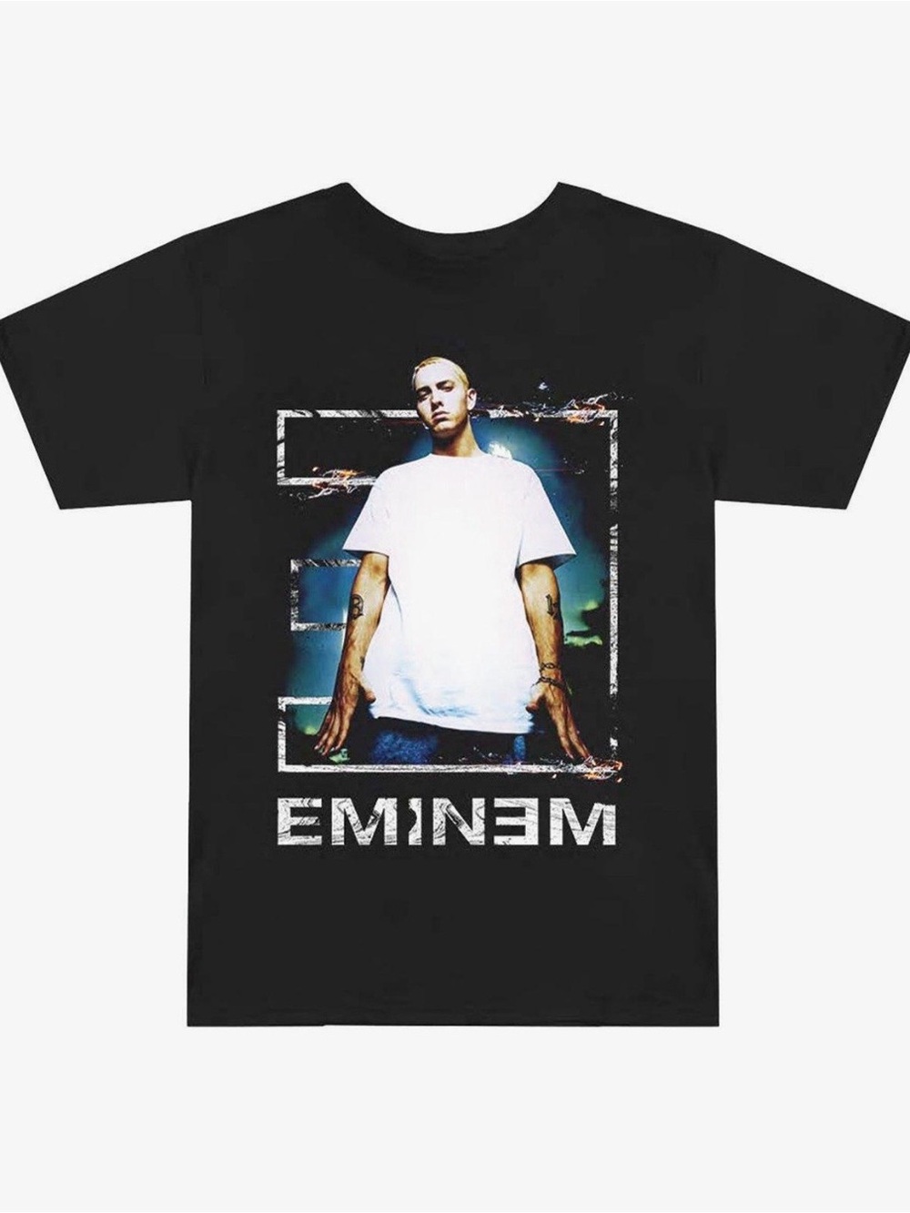 Eminem Portrait Graphic Tee - Black with White Photo Print